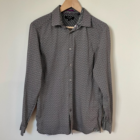 Ted Baker London Cotton Button Down Dress Shirt Black and White Printed Size L - Picture 1 of 7